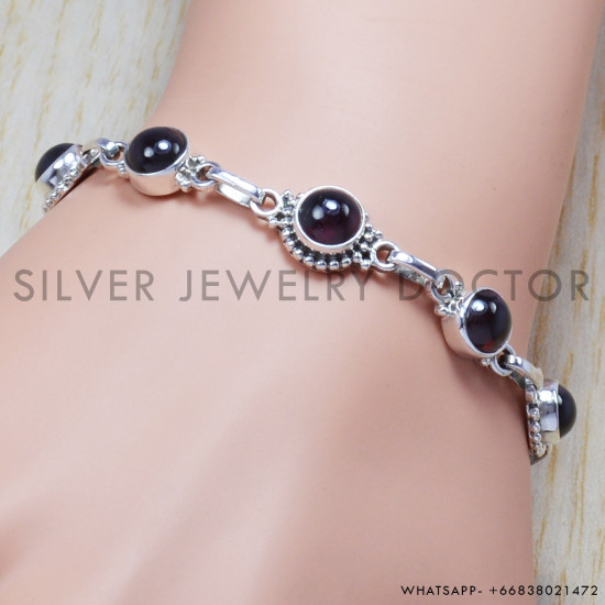Garnet 925 Sterling Silver Bracelet (SJWBR-85) Garnet 925 Sterling Silver Bracelet (SJWBR-85)
