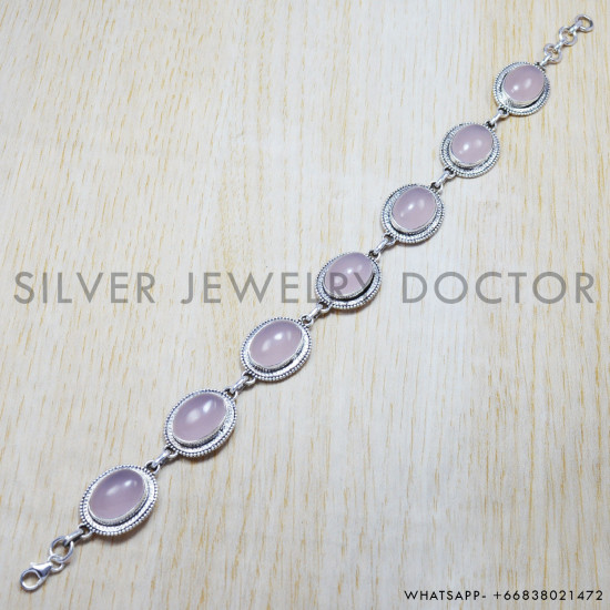 Rose Quartz 925 Sterling Silver Bracelet (SJWBR-86)
