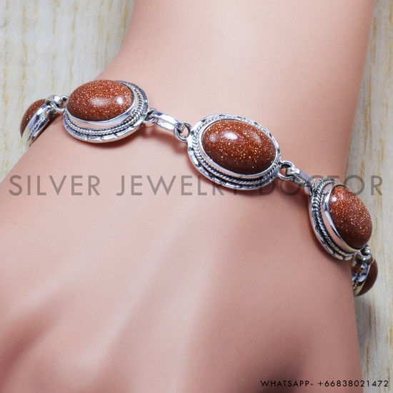 Aventurine Gemstone 925 Sterling Silver Handmade Jewelry Bracelet SJWBR-87