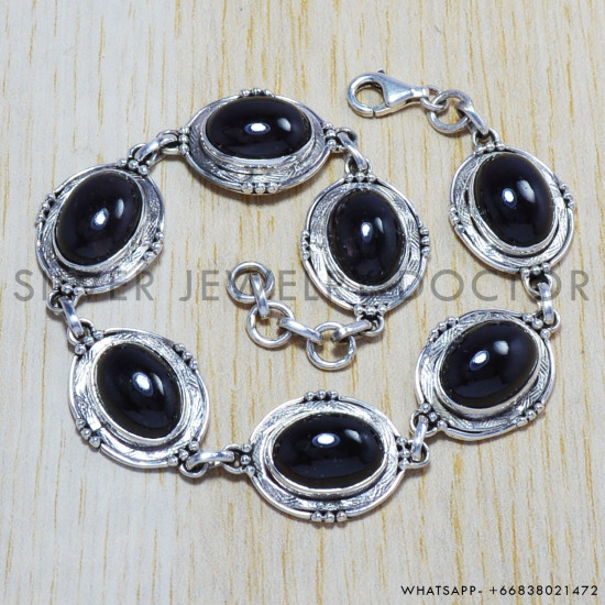 Black Onyx 925 Sterling Silver Bracelet (SJWBR-9) Black Onyx 925 Sterling Silver Bracelet (SJWBR-9)