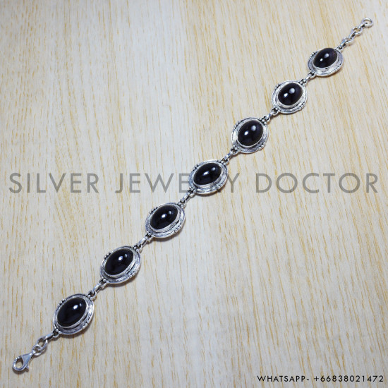 Black Onyx 925 Sterling Silver Bracelet (SJWBR-9) Black Onyx 925 Sterling Silver Bracelet (SJWBR-9)