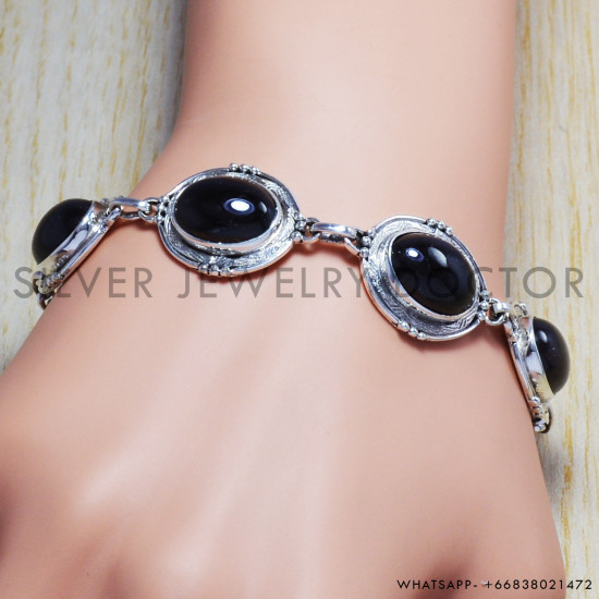Black Onyx 925 Sterling Silver Bracelet (SJWBR-9) Black Onyx 925 Sterling Silver Bracelet (SJWBR-9)