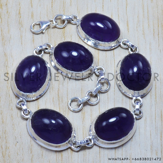 Amethyst 925 Sterling Silver Bracelet (SJWBR-93) Amethyst 925 Sterling Silver Bracelet (SJWBR-93)