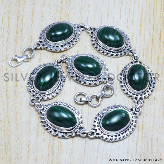 Malachite 925 Sterling Silver Bracelet (SJWBR-97) Malachite 925 Sterling Silver Bracelet (SJWBR-97)