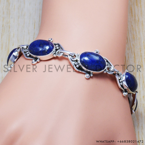 Lapis Lazuli 925 Sterling Silver Bracelet (SJWBR-99) Lapis Lazuli 925 Sterling Silver Bracelet (SJWBR-99)