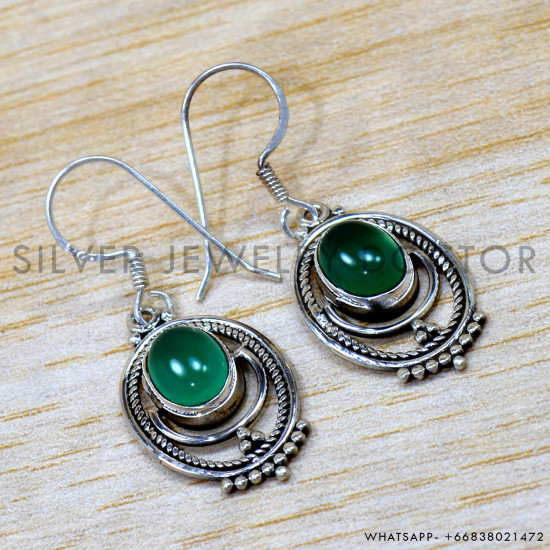 Green Onyx 925 Sterling Silver Earrings (SJWE-1000) Green Onyx 925 Sterling Silver Earrings (SJWE-1000)