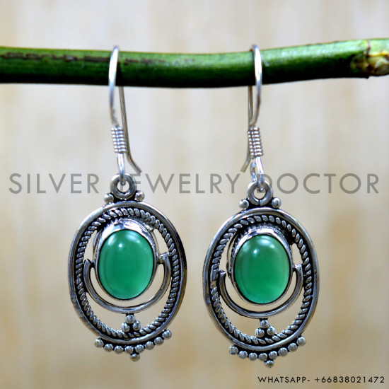 Green Onyx 925 Sterling Silver Earrings (SJWE-1000) Green Onyx 925 Sterling Silver Earrings (SJWE-1000)