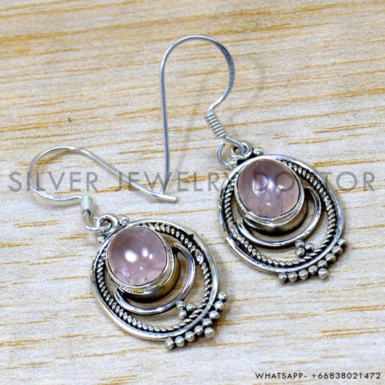 Rose Quartz 925 Sterling Silver Earrings (SJWE-1002) Rose Quartz 925 Sterling Silver Earrings (SJWE-1002)