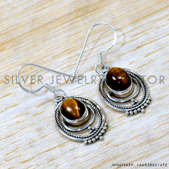 Tiger Eye 925 Sterling Silver Earrings (SJWE-1004) Tiger Eye 925 Sterling Silver Earrings (SJWE-1004)