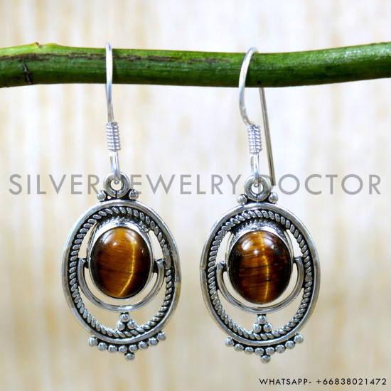 Tiger Eye 925 Sterling Silver Earrings (SJWE-1004) Tiger Eye 925 Sterling Silver Earrings (SJWE-1004)