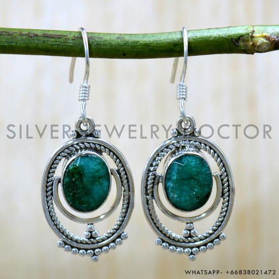 Emerald 925 Sterling Silver Earrings (SJWE-1005) Emerald 925 Sterling Silver Earrings (SJWE-1005)