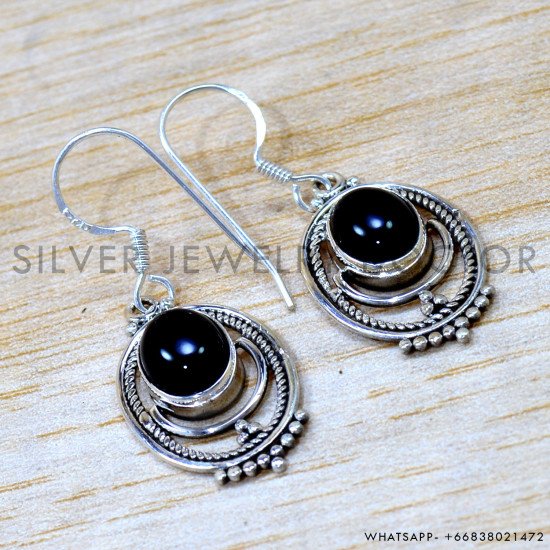 Black Onyx 925 Sterling Silver Earrings (SJWE-1007) Black Onyx 925 Sterling Silver Earrings (SJWE-1007)