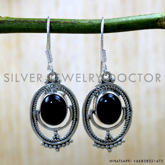 Black Onyx 925 Sterling Silver Earrings (SJWE-1007) Black Onyx 925 Sterling Silver Earrings (SJWE-1007)