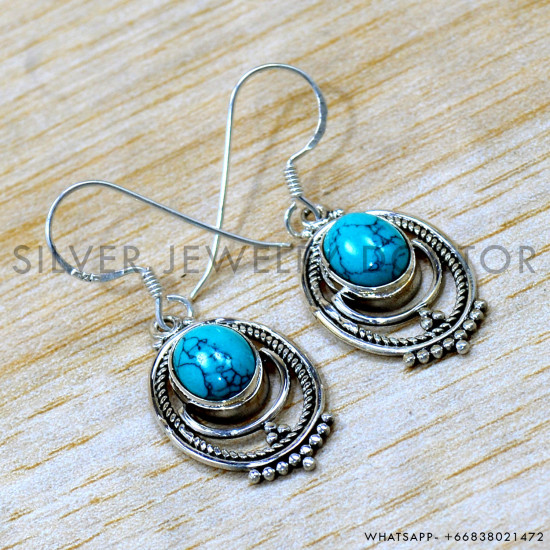 Turquoise 925 Sterling Silver Earrings (SJWE-1010) Turquoise 925 Sterling Silver Earrings (SJWE-1010)