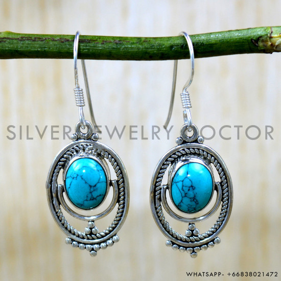 Turquoise 925 Sterling Silver Earrings (SJWE-1010) Turquoise 925 Sterling Silver Earrings (SJWE-1010)