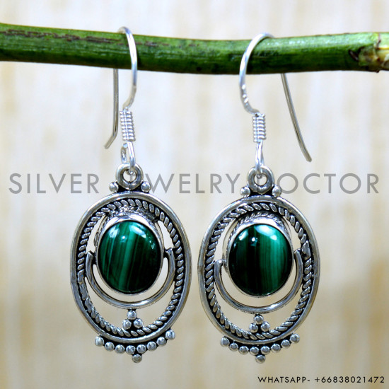 Malachite 925 Sterling Silver Earrings (SJWE-1011) Malachite 925 Sterling Silver Earrings (SJWE-1011)