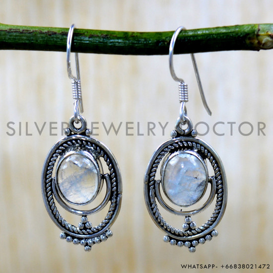 Rainbow Moonstone 925 Sterling Silver Earrings (SJWE-1012) Rainbow Moonstone 925 Sterling Silver Earrings (SJWE-1012)