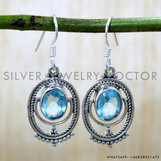 Blue Topaz 925 Sterling Silver Earrings (SJWE-1015) Blue Topaz 925 Sterling Silver Earrings (SJWE-1015)
