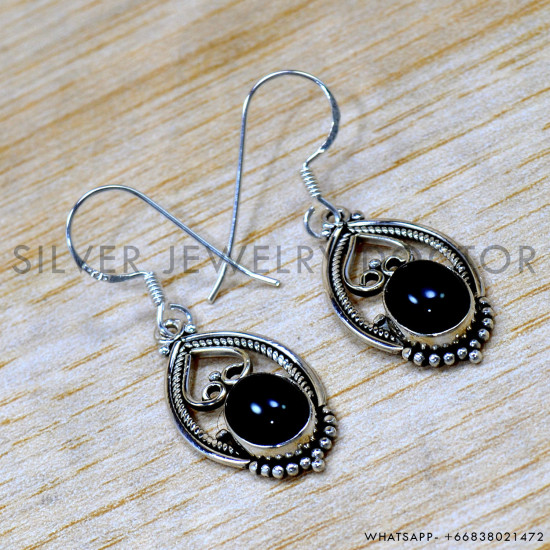 Black Onyx 925 Sterling Silver Earrings (SJWE-1019) Black Onyx 925 Sterling Silver Earrings (SJWE-1019)