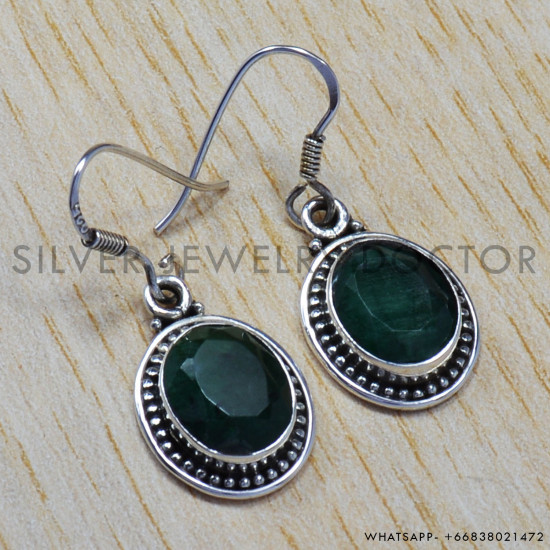Emerald 925 Sterling Silver Earrings (SJWE-102) Emerald 925 Sterling Silver Earrings (SJWE-102)