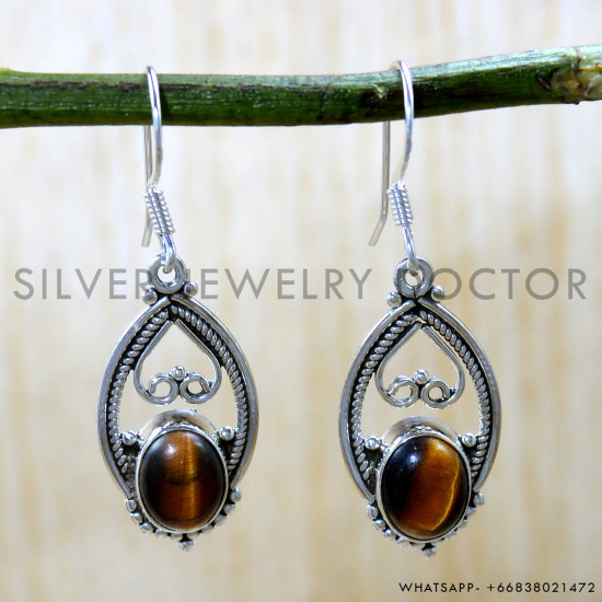 Tiger Eye 925 Sterling Silver Earrings (SJWE-1020) Tiger Eye 925 Sterling Silver Earrings (SJWE-1020)