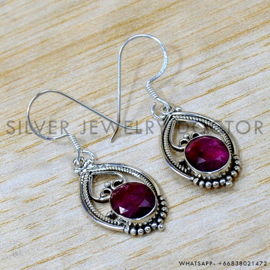 Ruby 925 Sterling Silver Earrings (SJWE-1021) Ruby 925 Sterling Silver Earrings (SJWE-1021)