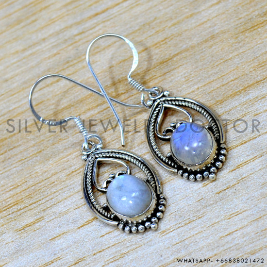 Rainbow Moonstone 925 Sterling Silver Earrings (SJWE-1026) Rainbow Moonstone 925 Sterling Silver Earrings (SJWE-1026)