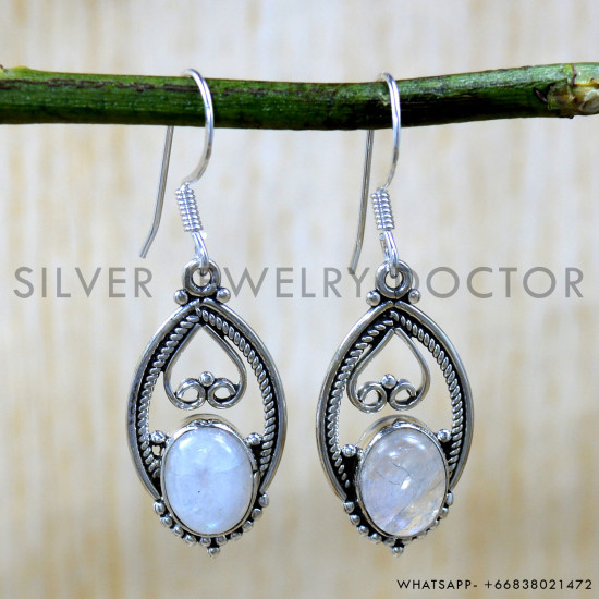 Rainbow Moonstone 925 Sterling Silver Earrings (SJWE-1026) Rainbow Moonstone 925 Sterling Silver Earrings (SJWE-1026)