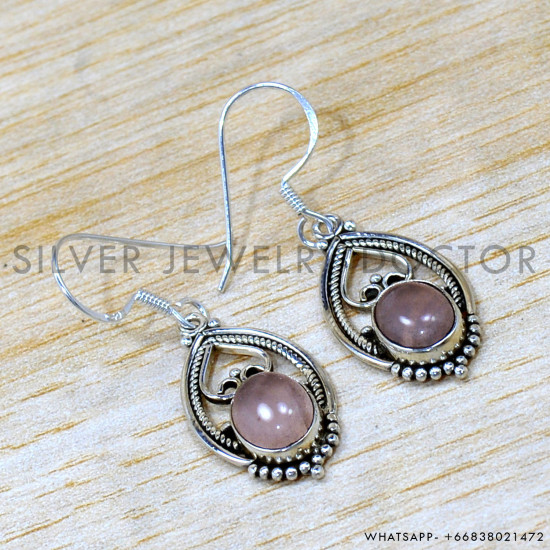 Rose Quartz 925 Sterling Silver Earrings (SJWE-1028)