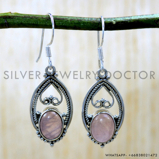 Rose Quartz 925 Sterling Silver Earrings (SJWE-1028)