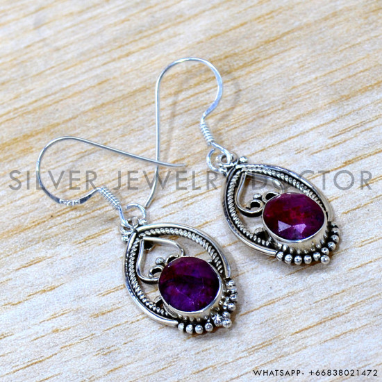 Ruby 925 Sterling Silver Earrings (SJWE-1029) Ruby 925 Sterling Silver Earrings (SJWE-1029)
