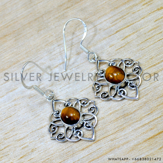 Tiger Eye 925 Sterling Silver Earrings (SJWE-1034) Tiger Eye 925 Sterling Silver Earrings (SJWE-1034)