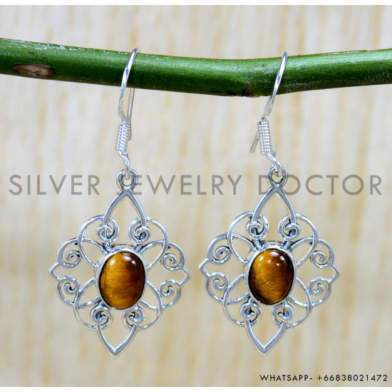 Tiger Eye 925 Sterling Silver Earrings (SJWE-1034) Tiger Eye 925 Sterling Silver Earrings (SJWE-1034)