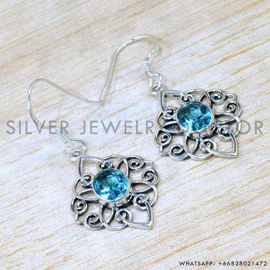 Blue Topaz 925 Sterling Silver Earrings (SJWE-1038) Blue Topaz 925 Sterling Silver Earrings (SJWE-1038)
