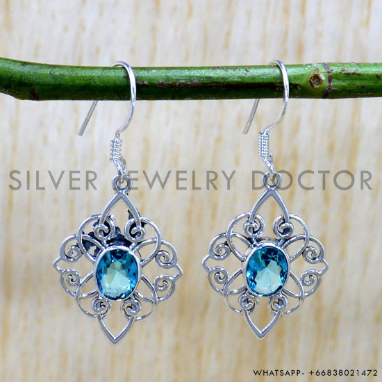 Blue Topaz 925 Sterling Silver Earrings (SJWE-1038) Blue Topaz 925 Sterling Silver Earrings (SJWE-1038)