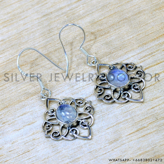 Rainbow Moonstone 925 Sterling Silver Earrings (SJWE-1039) Rainbow Moonstone 925 Sterling Silver Earrings (SJWE-1039)