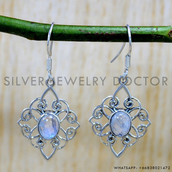 Rainbow Moonstone 925 Sterling Silver Earrings (SJWE-1039) Rainbow Moonstone 925 Sterling Silver Earrings (SJWE-1039)