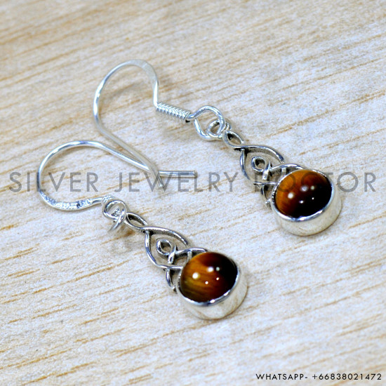Tiger Eye 925 Sterling Silver Earrings (SJWE-1040) Tiger Eye 925 Sterling Silver Earrings (SJWE-1040)
