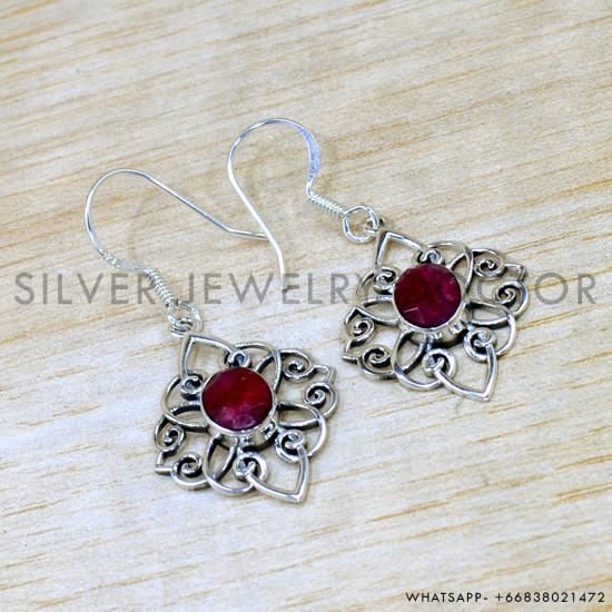 Ruby 925 Sterling Silver Earrings (SJWE-1041) Ruby 925 Sterling Silver Earrings (SJWE-1041)