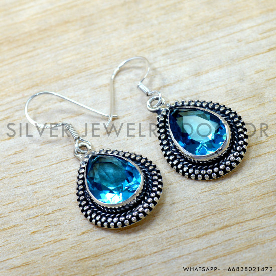 Blue Topaz 925 Sterling Silver Earrings (SJWE-1045) Blue Topaz 925 Sterling Silver Earrings (SJWE-1045)