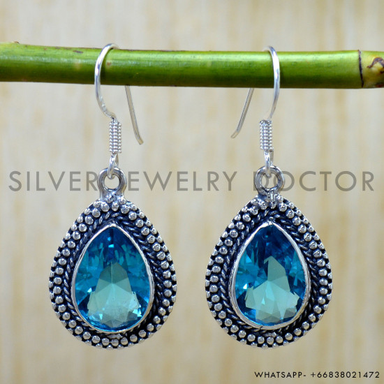 Blue Topaz 925 Sterling Silver Earrings (SJWE-1045) Blue Topaz 925 Sterling Silver Earrings (SJWE-1045)