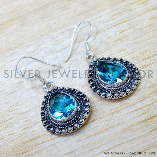Blue Topaz 925 Sterling Silver Earrings (SJWE-1048) Blue Topaz 925 Sterling Silver Earrings (SJWE-1048)