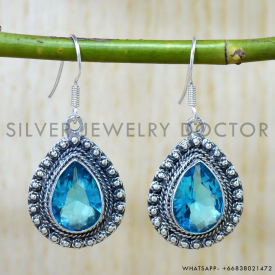 Blue Topaz 925 Sterling Silver Earrings (SJWE-1048) Blue Topaz 925 Sterling Silver Earrings (SJWE-1048)