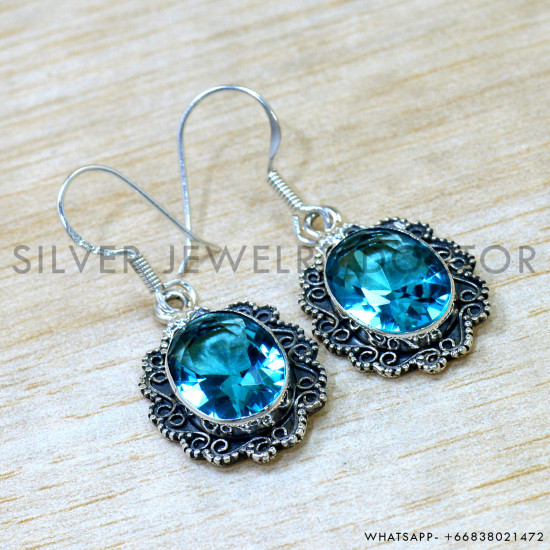 Blue Topaz 925 Sterling Silver Earrings (SJWE-1049) Blue Topaz 925 Sterling Silver Earrings (SJWE-1049)
