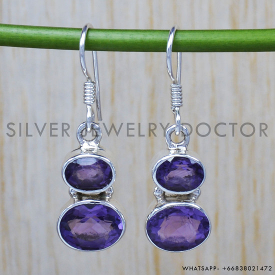 Amethyst 925 Sterling Silver Earrings (SJWE-105.) Amethyst 925 Sterling Silver Earrings (SJWE-105.)