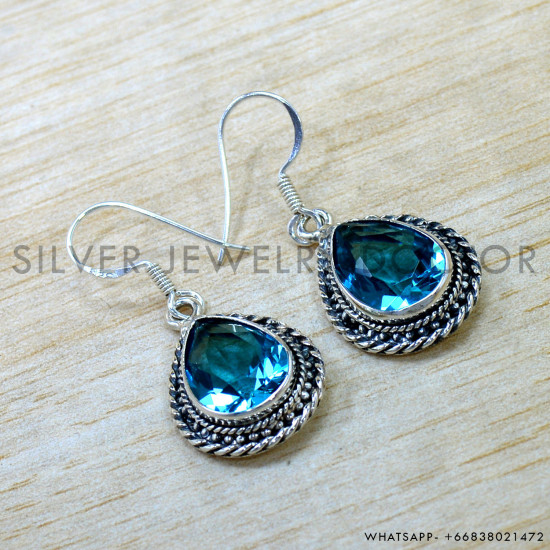 Blue Topaz 925 Sterling Silver Earrings (SJWE-1050) Blue Topaz 925 Sterling Silver Earrings (SJWE-1050)