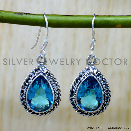 Blue Topaz 925 Sterling Silver Earrings (SJWE-1050) Blue Topaz 925 Sterling Silver Earrings (SJWE-1050)