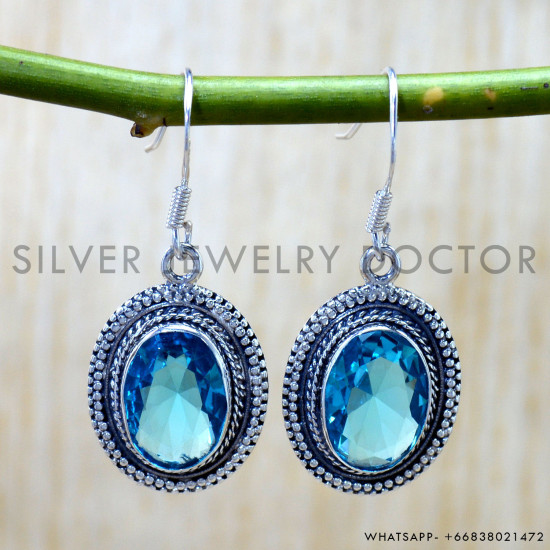Blue Topaz 925 Sterling Silver Earrings (SJWE-1052) Blue Topaz 925 Sterling Silver Earrings (SJWE-1052)