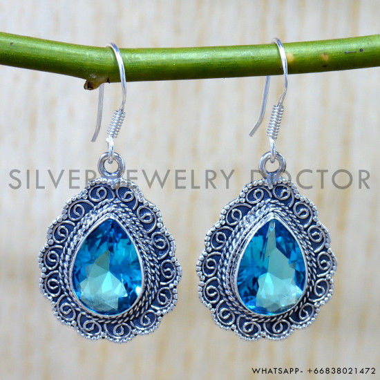 Blue Topaz 925 Sterling Silver Earrings (SJWE-1053) Blue Topaz 925 Sterling Silver Earrings (SJWE-1053)