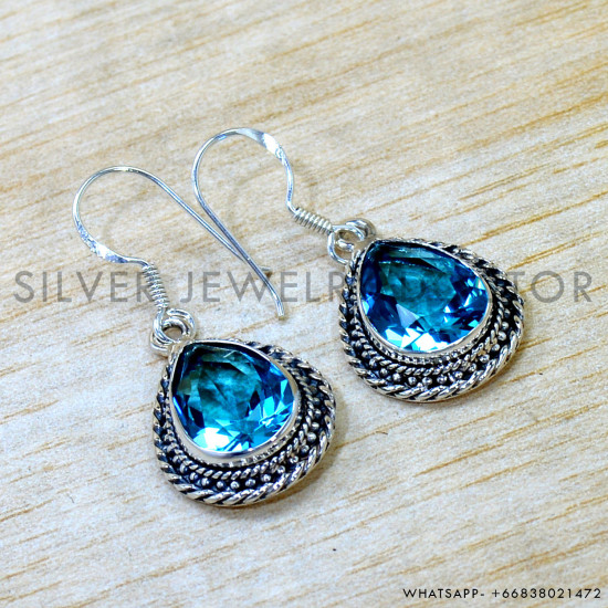 Blue Topaz 925 Sterling Silver Earrings (SJWE-1058) Blue Topaz 925 Sterling Silver Earrings (SJWE-1058)